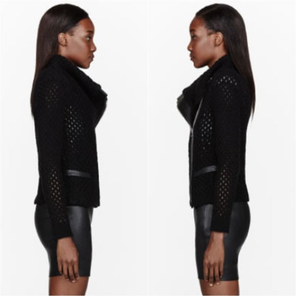 IRO Black Open Knit Noa Leather Trim Moto Jacket | Size 36 - Picture 9 of 15